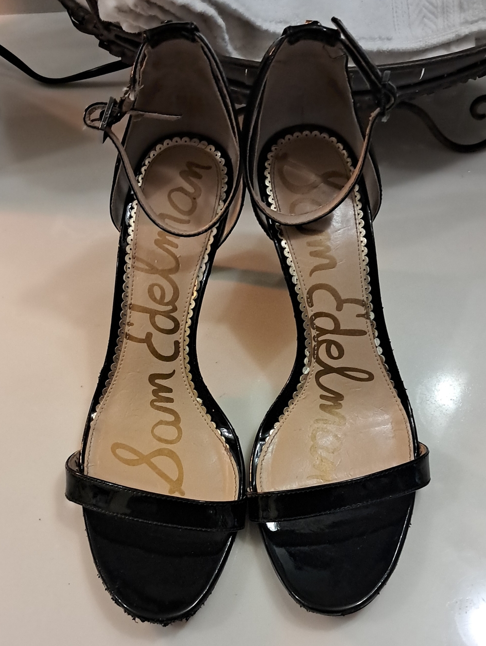 Sam Edelman Black Patent Open-Toe Ankle-Strap Heels